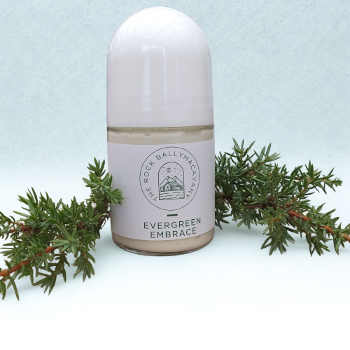 The front of a stick of evergreen embrace natural deodorant