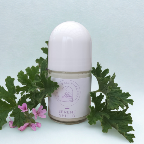 front of a stick of serene shield natural deodorant