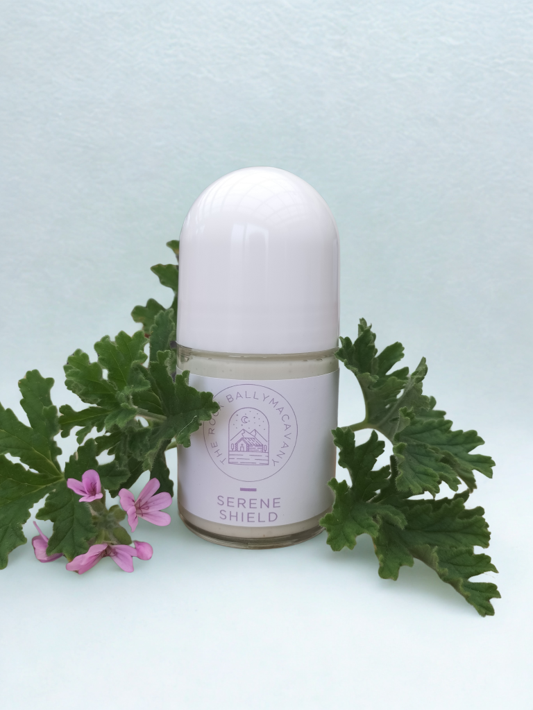 front of a stick of serene shield natural deodorant