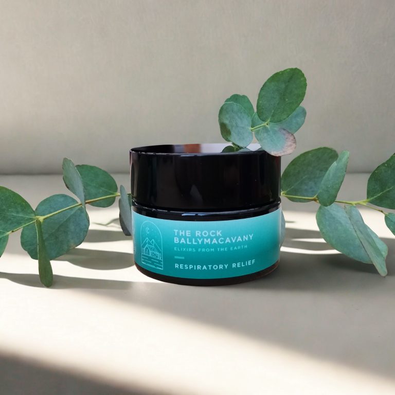 A front view of a black container of respiratory relief